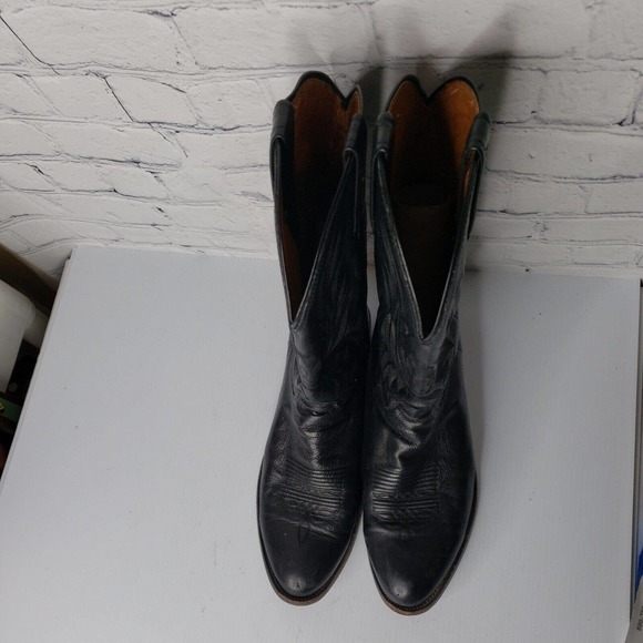 Men\'s Lucchese‎ Black Calf Leather Western Boots M1020 B4 Handcrafted Size 9.5 D main image 5